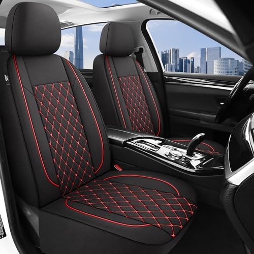 YGL Breathble Car Seat Covers Front Set, Washable Seat Covers for Cars, Premium Cloth Car Seat Protectors, Interior Covers for Cars, Sedan Van Truck SUV(Black/Red) - Image 2