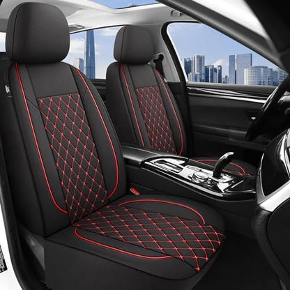 YGL Breathble Car Seat Covers Front Set, Washable Seat Covers for Cars, Premium Cloth Car Seat Protectors, Interior Covers for Cars, Sedan Van Truck SUV(Black/Red) - Image 2