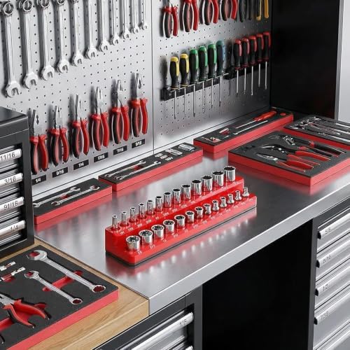 Magnetic Socket Organizer Set, 2-Piece SAE & Metric Socket Holders, Holds 52 Standard & Deep Sockets for Tool Drawers, Tool Carts (Sockets Not Included) - Image 4