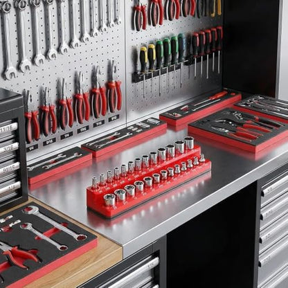 Magnetic Socket Organizer Set, 2-Piece SAE & Metric Socket Holders, Holds 52 Standard & Deep Sockets for Tool Drawers, Tool Carts (Sockets Not Included) - Image 4