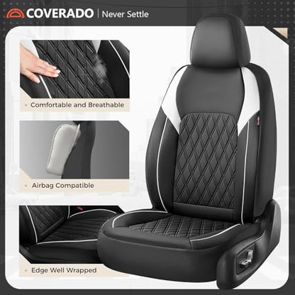 Coverado Car Seat Cover, Car Seat Covers Front Seats, Waterproof Car Seat Covers, Car Seat Cushion, Front Seat Covers Faux Leather Driver Car Seat Protector Fit for Most Cars Trucks SUV, Black&White - Image 4