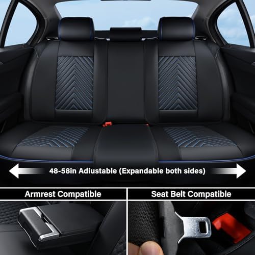Coverado Car Seat Covers Full Set, Faux Leather Seat Covers for Car, Luxury Automotive Seat Covers Waterproof Car Seat Protector Universal Fit for Most Cars SUV Truck with Lumbar Support(Black&Blue) - Image 4
