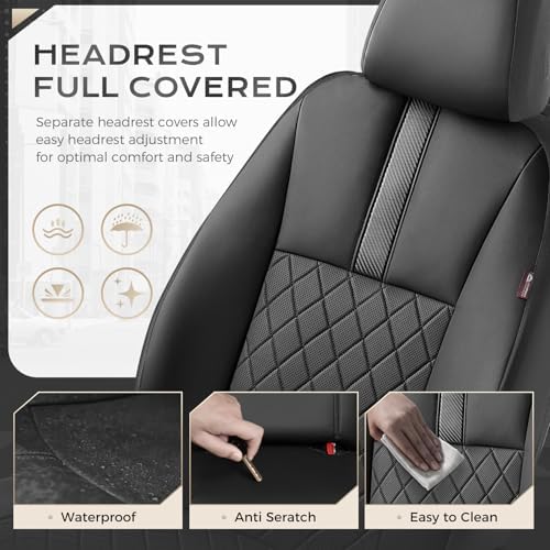 Coverado Car Seat Covers Full Set, Automotive Leather Seat Covers for Car，Universal Fit Front Back Seat Cover, Non-Slip Waterproof Breathable Car Seat Protector - Image 5