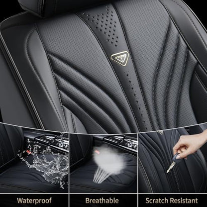 FLORICH Car Seat Covers, Black Leather Car Seat Covers Front Seats, Premium Leatherette Car Seat Cushion for Cars, Automotive Seat Protectors Universal Fit for Most Sedans Cars SUV Trucks - Image 6