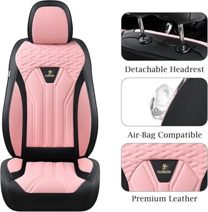 FLORICH Leather Seat Covers Pink Car Seat Covers Full Set Car Seat Protectors 5 Seats Driver Seat Covers Fit for Most Cars Trucks SUV - Image 6