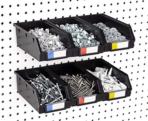 Pegboard Bins – 6 Pack Black Extra Large - Hooks to Any Peg Board - Organize Hardware, Accessories, Attachments, Workbench, Garage Storage, Craft Room, Tool Shed, Hobby Supplies, Parts - Image 3