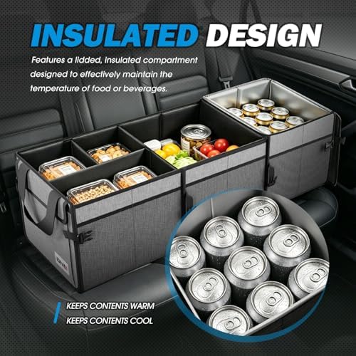DNA Motoring Trunk Organizer for SUV, Large Capacity Car Organizer and Storage with 5 Compartment and 1 Cover, Foldable Trunk Organizer for Car, 90L Grey - Image 4