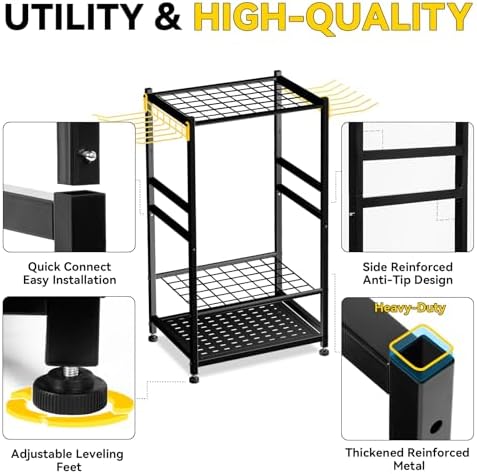 Garden Tool Organizer, Up 48 Long Handle Tool, Garage Storage and Organization with Side Hook for Broom/Rake/Shovel/T-Handle Tool, Heavy Duty Steel Outdoor Tool Rack,Yard Tool Stand for Shed - Image 5