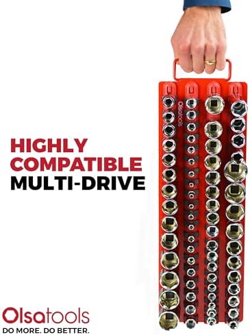 Olsa Tools 80-Slot Portable Socket Organizer Tray With Handle Red/Black - Image 4