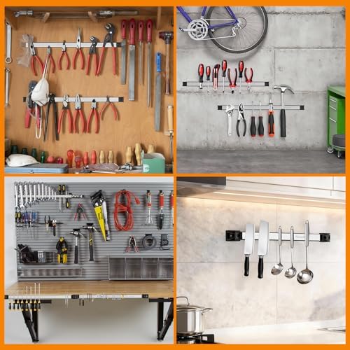 12" Magnetic Tool Holder Strip, 4 Pieces Silver Metal Tool Organizer Rack with Stainless Steel Surface, Magnet Bar for Garage Workshop, Easy To Install with Mounting Screws - Image 6