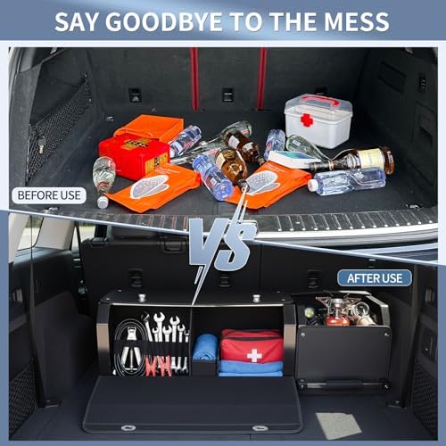 Car Trunk Organizer Leather Car Trunk Storage Organizer with Lid and Handle - Image 3