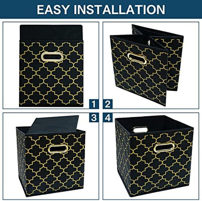 Fabric storage bins Cubes, Fabric Cube Organizer with Handle, Foldable Cube Bins for Cloth or Accessary Storage, 11x11x11, Set of 3, (Black Gold) - Image 6