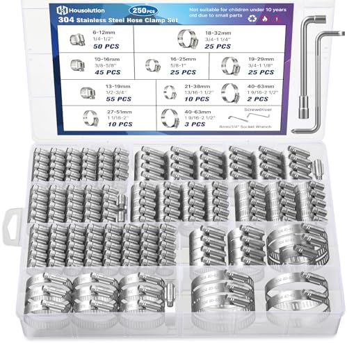 Housolution 250 PCS Pipe Clamps from 1/4" to 2.5" (6-63mm) with Clamp Tool by Housolution