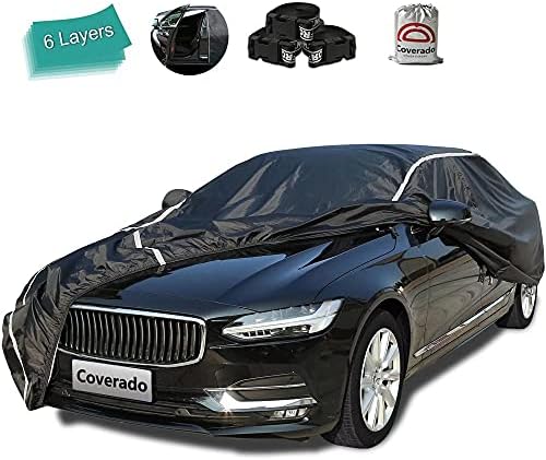 Waterproof Car Cover for Automobiles All Weather - Coverado Outdoor Full Car Covers with Zipper Door, Cotton Backing Snowproof UV Protection Windproof, Universal Fit for Hatchback (160"-172") by COVERADOAUTO