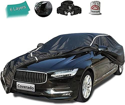 Waterproof Car Cover for Automobiles All Weather - Coverado Outdoor Full Car Covers with Zipper Door, Cotton Backing Snowproof UV Protection Windproof, Universal Fit for Hatchback (160"-172") by COVERADOAUTO