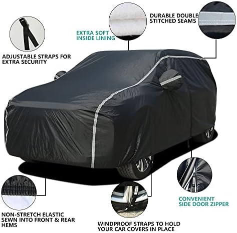 Car Cover Waterproof All Weather SUV - Coverado Black Car Cover Hail Protection with Zipper Door, Cotton Backing Snowproof UV Protection Windproof, Universal Fit for SUV (191"-205") - Image 3