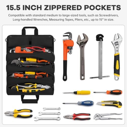 ANILD 15.5 Inch Large Long Tool Bag Roll Up, Roll Up Tool Bag Organizer - Image 4