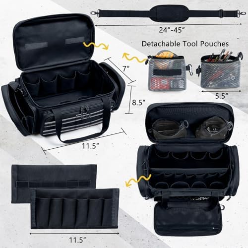 Heavy Duty Tool Bag Organizer with Strong Magnets & Detachable Pouches, Tactical Tool Tote for Men, Multiple Pockets, Anti-Friction Bottom Utility Tool's Bag for Electrician,Mechanic - Image 2