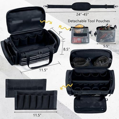 Heavy Duty Tool Bag Organizer with Strong Magnets & Detachable Pouches, Tactical Tool Tote for Men, Multiple Pockets, Anti-Friction Bottom Utility Tool's Bag for Electrician,Mechanic - Image 2