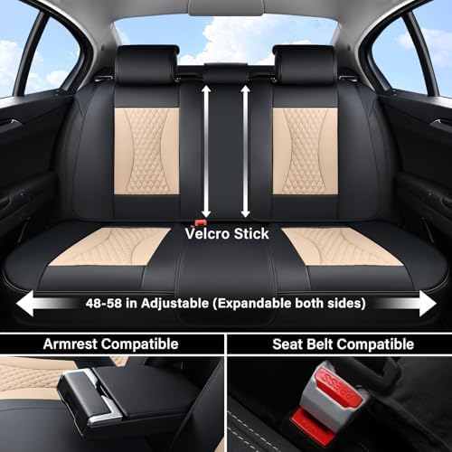 Coverado Waterproof Nappa Leather Car Seat Covers, Automotive Fullset Seat Covers, 5 Seat Car Seat Cushion & Seat Protector, Black&Beige Front and Rear Covers Universal Fit for Most Cars, SUVs, Trucks - Image 5