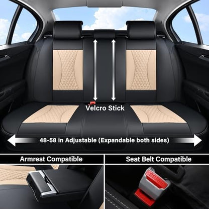 Coverado Waterproof Nappa Leather Car Seat Covers, Automotive Fullset Seat Covers, 5 Seat Car Seat Cushion & Seat Protector, Black&Beige Front and Rear Covers Universal Fit for Most Cars, SUVs, Trucks - Image 5