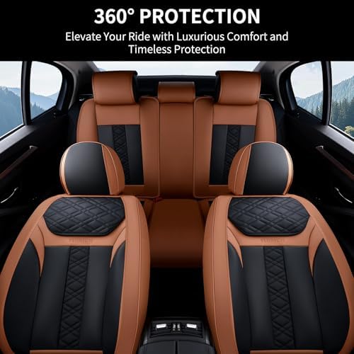 FLORICH Seat Covers, Atomutive Car Seat Covers Full Sets, Waterproof Seat Cover for Cars, Luxury Leather Universal Seat Cover Accessories Fit for Most Cars SUV Truck Sedans(Brown) - Image 2