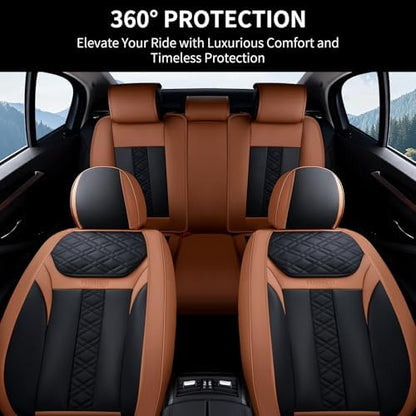 FLORICH Seat Covers, Atomutive Car Seat Covers Full Sets, Waterproof Seat Cover for Cars, Luxury Leather Universal Seat Cover Accessories Fit for Most Cars SUV Truck Sedans(Brown) - Image 2