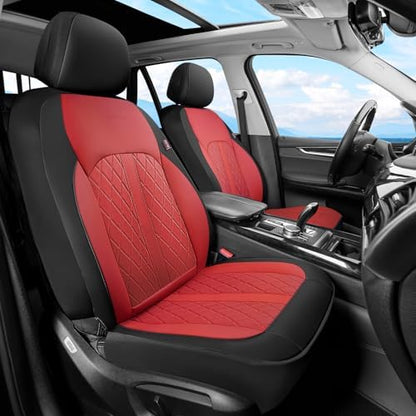 Coverado Universal Leather Seat Covers Front Seats, Front Seat Covers for SUV, Pickup Truck, Sedan, Automotive Vehicle Interior, Waterproof and Durable All Weather Protector，Red by COVERADOAUTO