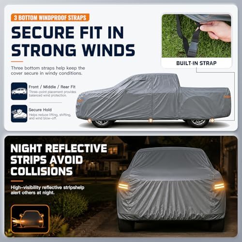 Truck Cover Waterproof All-Weather,Outdoor Full Exterior Pickup Covers Snow Cover for Truck Cover with Camper Shell Topper 211-228 inch,with Windshield Sun Shade,Size T3+ (See SizeChart) - Image 5