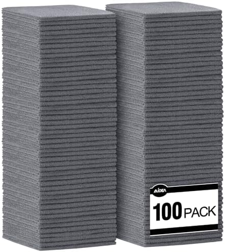 AIDEA Microfiber Cleaning Cloth Grey-100PK, Soft Absorbent Rags, Microfiber Towels for Cars, Kitchen Towels, Dusting Cloth for Home, Window, Cleaning Supplies, 12"×12" by AIDEAHOME