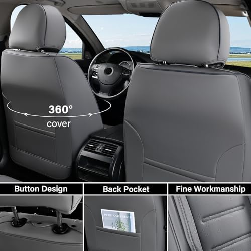 Coverado Car Seat Covers Full Set, Seat Covers for Cars, Car Seat Cover, Car Seat Protector Waterproof, Leather Car Seat Cushion, Universal Car Interior Covers Seat Protectors for Most Cars Gray - Image 3