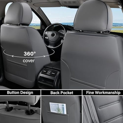 Coverado Car Seat Covers Full Set, Seat Covers for Cars, Car Seat Cover, Car Seat Protector Waterproof, Leather Car Seat Cushion, Universal Car Interior Covers Seat Protectors for Most Cars Gray - Image 3