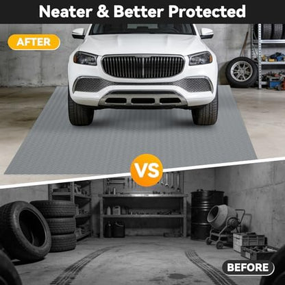 Grandroad auto 10x25 FT Garage Floor Mat, 2.8mm Thickened Flooring Roll for Under Car Diamond Plate PVC Rubber Mat with 20 Pcs Tapes, Non-Slip Floor Mat for Garage, Warehouse, Trailer, Gyms, Gray - Image 5