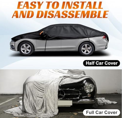 Half Car Cover Sedan M, Car Snow Cover for Windshield & Sunroof Protection with Soft Lining, Top Only Partial Cover for Convertible - Image 7