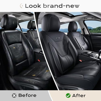 Coverado Car Seat Covers with Lumbar Support, Front Covers for Cars, Universal Automotive Seat Cover, Waterproof, Leather Car Seat Cushion, Interior Seat Protectors for Most Cars - Image 5