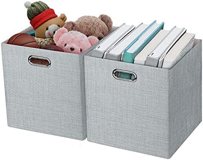 Thicker Fabric Storage Cubes 13 inch Collapsible Storage Bins for Organization, Cubby Storage Boxes for Organizing Shelf Cabinet Bookcase, 2pcs, Sliver Grey by Posprica