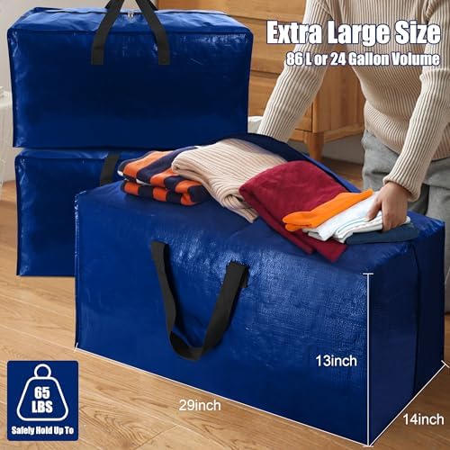 Cosy Family 8 Pack Heavy Duty Extra Large Moving Bags with Backpack Straps - Strong Handles & Zippers, Storage Totes For Space Saving, Fold Flat, Alternative to Moving Box (Set of 8, Blue) - Image 6