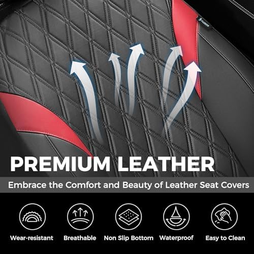 FLORICH Front Car Seat Covers, Leather Seat Covers for Cars, Waterproof Car Seat Protector Breathable, Front Seat Covers for Cars, Automotive Seat Covers Universal Fit for Most SUV Pick-up Truck - Image 4