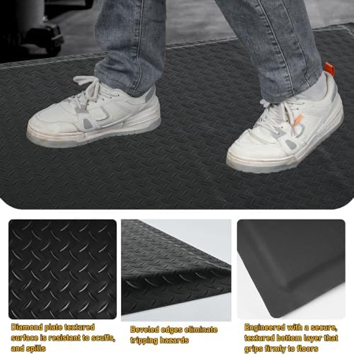 Nisorpa Anti Fatigue Mats Industrial 2' x 3' Ergonomic Standing Mat 15/16" Extra Thick Heavy Duty Commercial Diamond Plate Shop Floor Mat Support for Leg & Back Pain, Black - Image 4