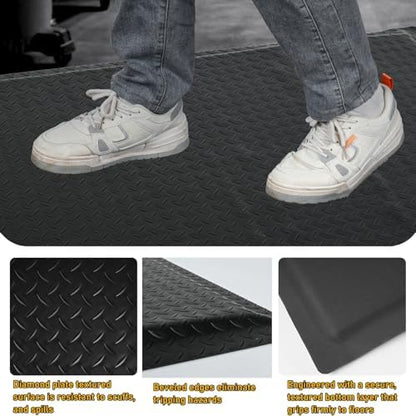 Nisorpa Anti Fatigue Mats Industrial 2' x 3' Ergonomic Standing Mat 15/16" Extra Thick Heavy Duty Commercial Diamond Plate Shop Floor Mat Support for Leg & Back Pain, Black - Image 4