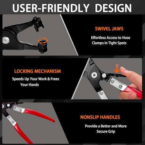 9-Piece Hose Clamp Pliers Set for Fuel Line Disconnect Tool & Water Hoses, Automotive Long Reach Hose Clamp Remover Kit with Flexible Wire Clic-R Type Swivel Jaw Flat Band Pliers - Image 4