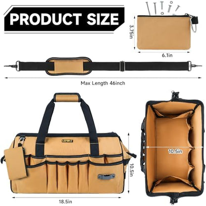 18.5-Inch Tool Bag,43 Pockets Tool Bags for Men,Heavy Duty Tool Box Organizer Storage,Wide Mouth Toolbag Tools Tote Carrying Case for Dad,Mechanic,Electrician,Brown,Bag Only - Image 2