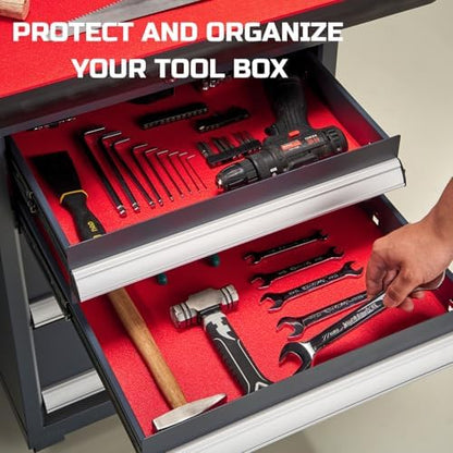 ONREVA Tool Box Liner 24 inch Wide x 24 ft Large, Thick Heavy Duty Toolbox Drawer Liners, Rolling Tool Chest Foam Mat, Shelf Rubber Mat, Non-Slip Organizer Pad for Cabinet Workbench, Red - Image 3