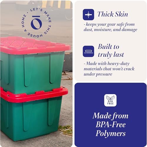 HOMZ Durabilt Plastic Storage Bins with Lids, 27 Gal, Red/Green, 2 Pack - Image 3