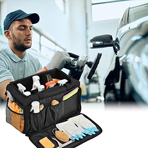 Large Car Detailing Bag, Cleaning Caddy with Lid and Handle for Auto Detailing Supplies, Car Cleaning Storage Trunk Organizer for Polisher and Vehicle Wash Tools, Black - Image 6