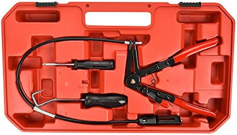 BETOOLL 9pc Hose Clamp Pliers, Professional Automotive with Flexible Wire Long Reach, Clic R Type Swivel Jaw and Flat Band Pliers for Coolant Radiator Heater/Water Hose (Red) - Image 3