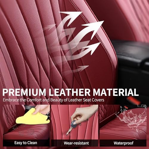 FLORICH Car Seat Covers, Universal Front Seat Covers, 2-Seater Waterproof Nappa Leather Car Seat Covers, Automotive Seat Covers Car Seat Protector Fit for Most Cars - Red - Image 5