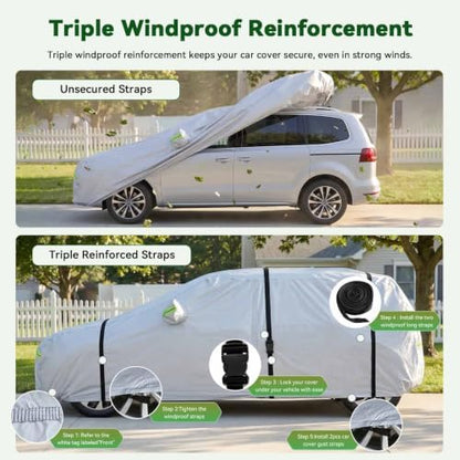 AUQDD 6-Layers Premium MPV Car Cover Waterproof All Weather Weatherproof UV Sun Protection Snow Dust Storm Resistant Outdoor Exterior Custom Form-Fit Full Padded Car Cover with Straps 180"-198" K16 - Image 5