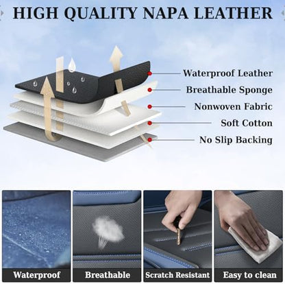 Coverado Car Seat Covers Full Set, Seat Covers for Cars, Waterproof, Leather Car Seat Cushion, Universal Car Interior Covers Seat Protectors for Most Cars Blue - Image 6