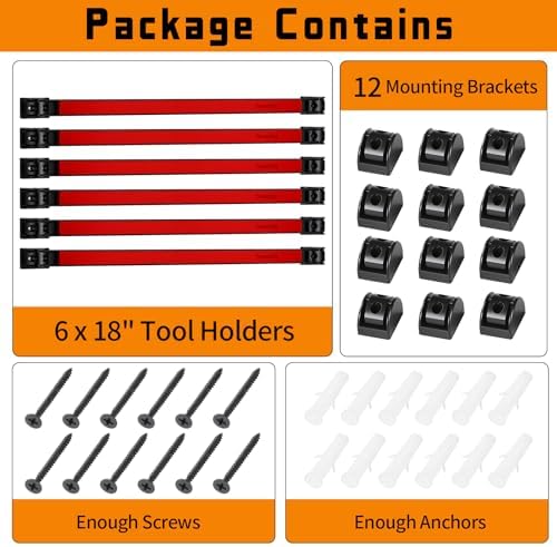 18" Magnetic Tool Holder Strip, 6 Pieces Red Metal Tool Organizer Rack with Stainless Steel Surface, Magnet Bar for Garage Workshop, Easy To Install with Mounting Screws - Image 7